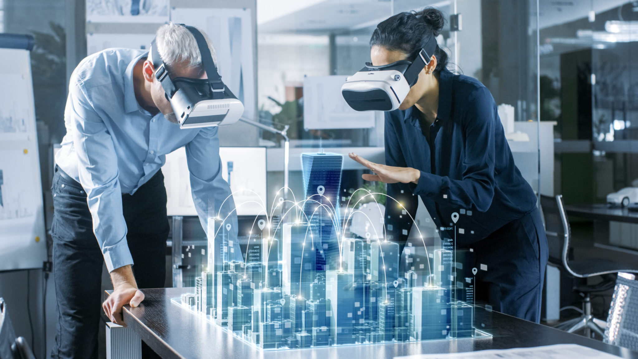 Male,And,Female,Architects,Wearing,Augmented,Reality,Headsets,Work